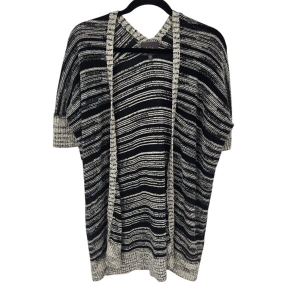 Leo and sage womens small black white stripe open front short sleeve cardigan - Picture 1 of 7